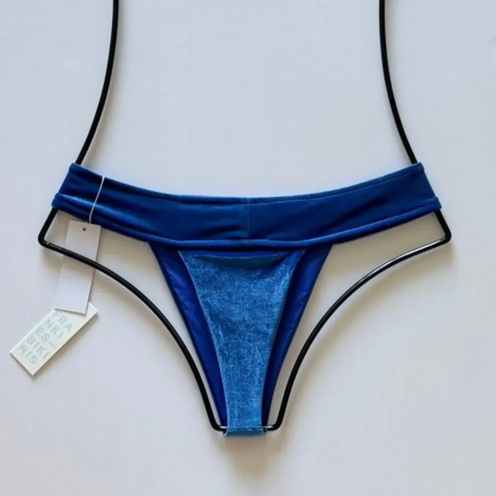 Frankies Bikinis Phoebe Velvet Thong Bikini Bottom - Pacific Blue - M - NWT